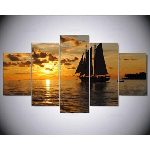 5 panel HD printed painting key west sunset canvas home decor wall art picture for living room kn-202