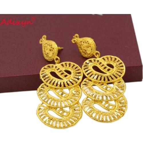 Adixyn Big Size India Hollow Earrings for Women/Girls Gold Color Trendy Earrings Jewelry Africa/Arab Gifts N007201