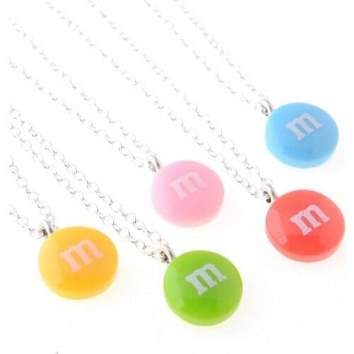 Free Shipping 2pcs Candy Letter M Resin Pendant Necklace 18" Cute Sweet Gift b0024