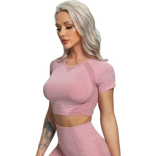 Seamless Yoga Tops Fitness Women Short Sleeve Crop Top Solid Sportswear Workout Yoga Shirt Gym Running Sports Cycling T-shirts