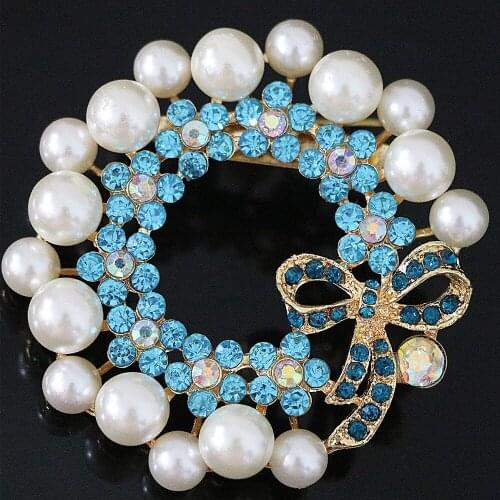 Multicolor large brooch accessories rhinestone white round shell pearl beads bow gold-color pins jewelry B1222