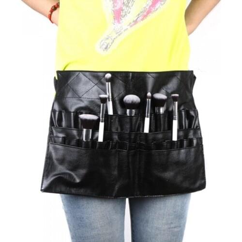 Black Two Arrays Makeup Brush Holder Professional PVC Apron Bag Artist Belt Strap Protable Make Up Bag Cosmetic Brush Bag