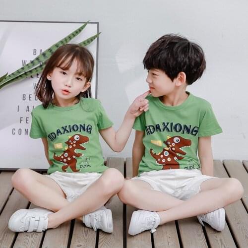 2-piece childrens short sleeve cotton T-shirt summer pure cotton cartoon boys and girls 2-13 years old childrens new baby top
