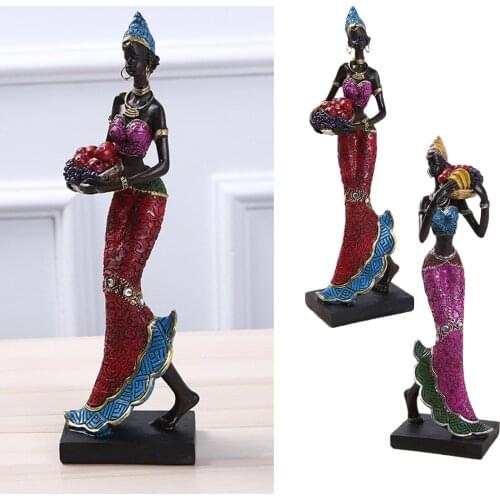 African Girl Exotic Figurine Lady Women Ornament Tribal Figurines Decorative Statue Home Decor Resin Figurine
