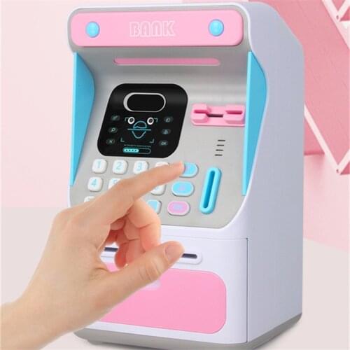Electronic Piggy Bank for Kids Girls Boys ATM Password Money Box Cash Simulated Face Recognition Kids Gift Toy Pink Blue Plastic