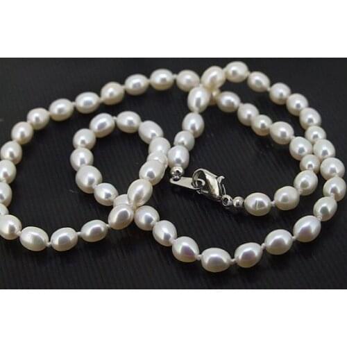 Perfect Womens Jewelry, White Color Rice Shape 5X6MM Freshwater Cultured Pearl Necklace 16inches
