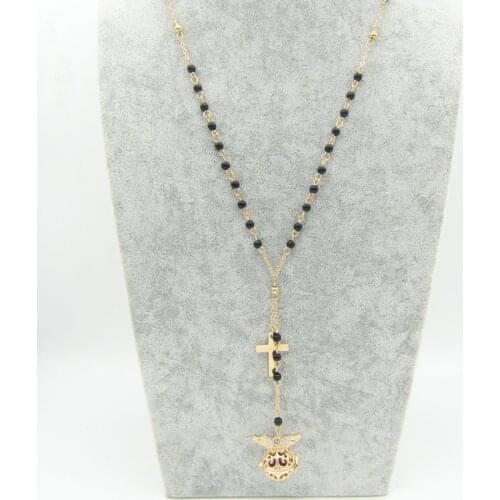 Exquisite Model Black Beads Rosary and Openable Locket Cage DIY Felt Ball Lava Bead Girl`s Oil Diffuser Aroma Necklace