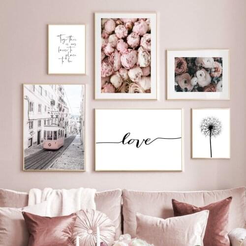 Tramcar Rose Dandelion Canvas Painting Minimalistic Posters Wall Picture For Living Room Decoration Home Decor