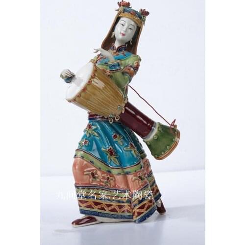 Lahu classical figures Shiwan ceramic figures folk customs placed linnaihe sitting room Bogu frame decoration Sculpture statue