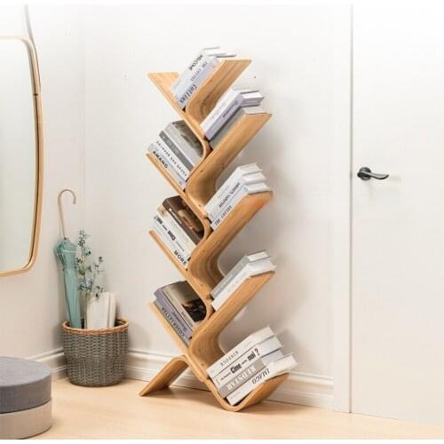 GY Creative Tree-Shaped Bookshelf and Storage Shelf Solid Wood Student Minimalist Floor Multi-Layer Storage Narrow Bookcase