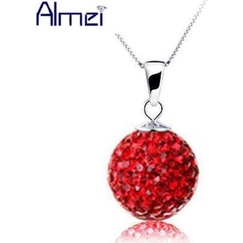 Almei Collier en Argent Silver Color Jewelry Crystal Strass Fashion Necklace & Pendants Red/Blue CZ Zircon Bijoux Women joyeria