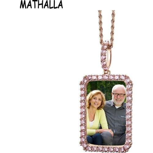 MATHALLA Hip Hop Custom Photo Memory Rectangular Pendant Iced Cubic Zircon Picture Frame Pendant Necklace for Family Member Gift