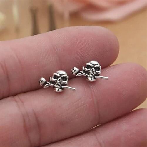 Retro Goth Unisex Stud Earrings Skull Punk Mens Earrings Mini Flower Shape Party Jewelry Hip Hop Fashion Ear