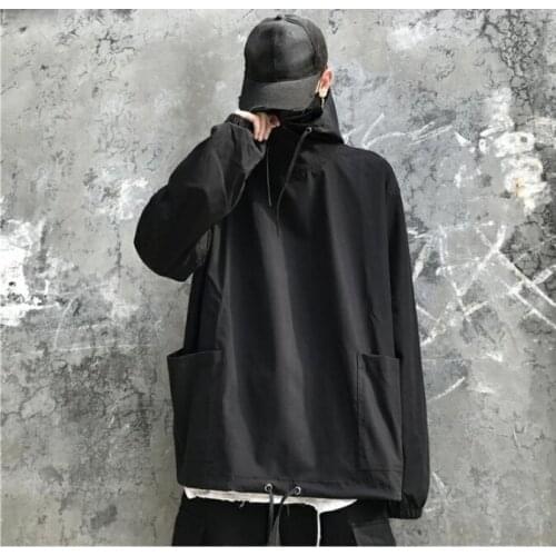 2021 spring mens streetwear pocket cargo hooded coat coat mens Harajuku oversized windbreaker male hip-hop jacket