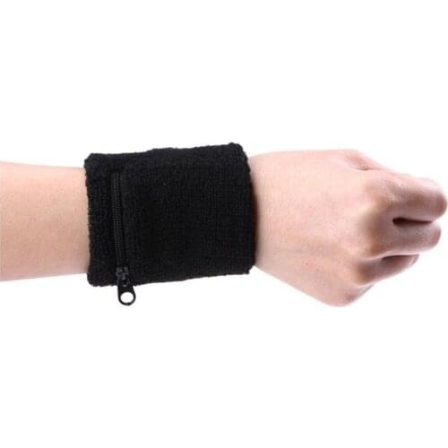 Newly 3Pcs Sports Cycling Running Sweat Bands Arm Wrist Wallet with Zipper Pocket - Black