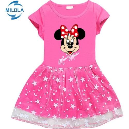 Disney Mickey Minnie Mouse Girls Casual Dress Summer Kids Princess Dress Baby Cartoon Kids Childresn Clothes for 2-14 Years
