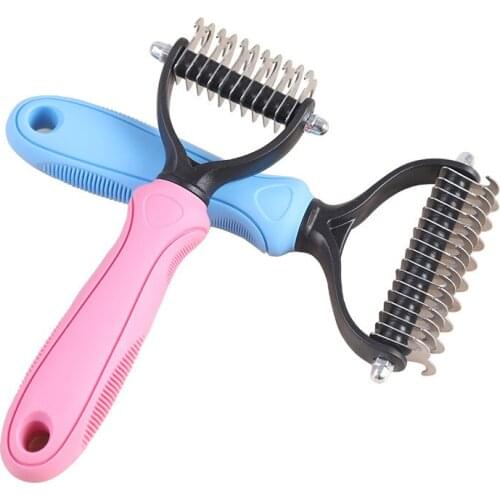 Cat Dog Hair Removal Comb Grooming Shedding Tools Fur Trimming Dematting Deshedding Brush Double sided Long Hair Curly Comb