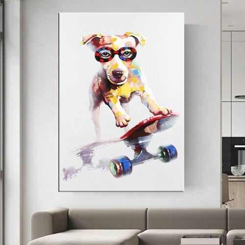 Skateboard Dog Animals Wall Prints Canvas Pictures for Living Room Home Decor Posters and Prints Wall Art Retro Decor Quotes