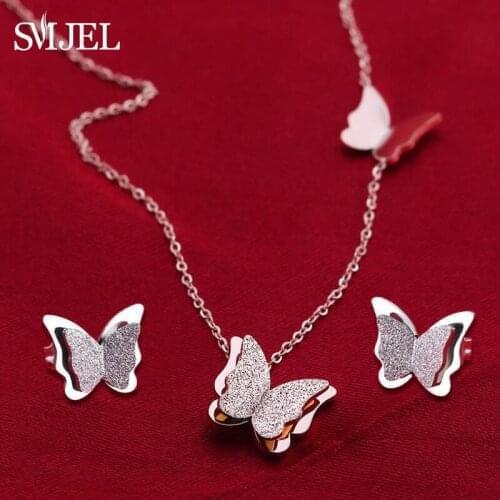 SMJEL Lovely Butterfly Pendant Long Chain Necklace Choker for Women Fashion Jewelry 2021 Stainless Steel Jewelry Collier