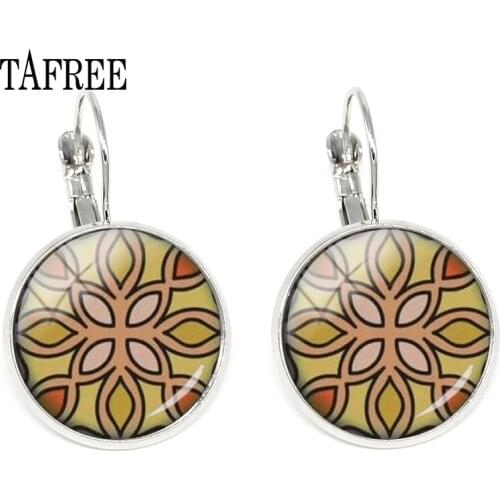 TAFREE Indian Mandala Yoga Clip Earrings Silver Color New Fashion Simple Earrings For Women Girls Badge Fans Gifts Jewelry HN320