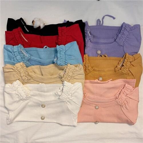 Thin Slash Neck Knitted T Shirt Women Clothes 2020 Summer Woman Puff Sleeve Tees Crop Tops Casual T-Shirt Female Tshirt Femme