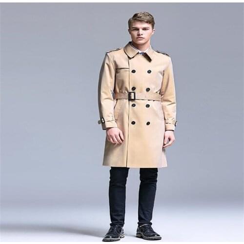 Mens trench coats man double-breasted clothes slim casual overcoat long sleeve fashion impermeable hombre spring autumn khaki