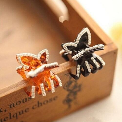 Women Crystal Elegant Hair Clip Butterfly Hair Claw Rhinestone Hairpin Claw Clamp Casual Headwear Black Color