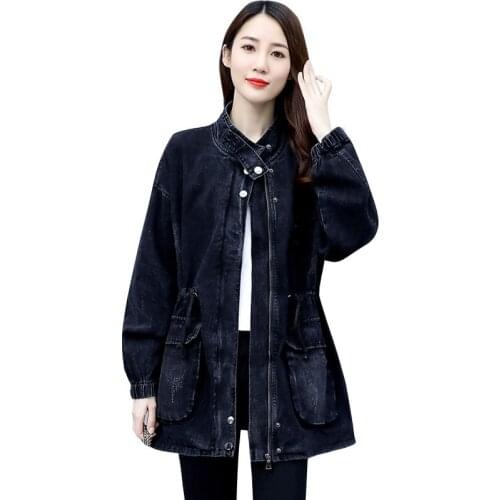 Lady Plus size Loose Denim Coats New Elegant Spring And Autumn Women Jacket Casual All-match Stylish Female Slim long Coat OK816