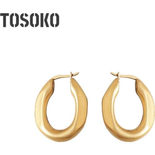 TOSOKO Stainless Steel Jewelry 2020 New Gold Color Earrings For Women Multiple Trendy Geometric Oval Haze Earrings BSF355