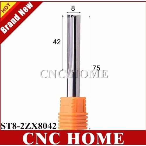 1pc 8*42mm Two Flutes Straight End Mill Carbide CNC Router Bits Slot Milling Cutter for Wood Foam MDF Cutting 8MM Shank