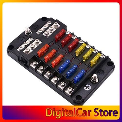 12-Way Car Fuse Box 6 In 6 Out Car Fuse Box Universal Automative Fuse Box With Led Indicator Portable Car Fuse Box