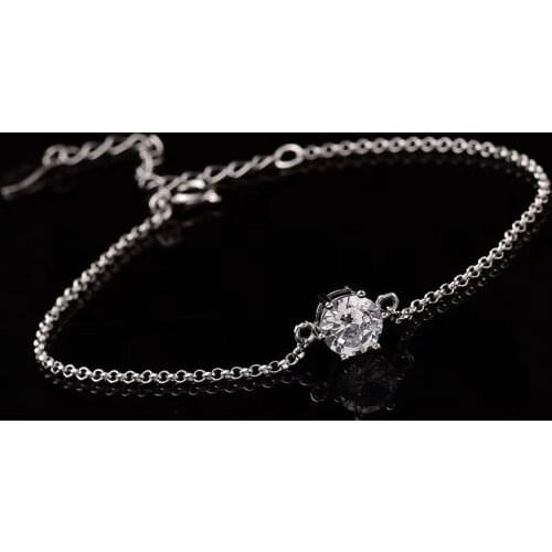 1ct Single Moissanite Bracelet S925 Sterling Silver Classic Six-Claw Prong Setting Bracelets for Women Fine Jewelry