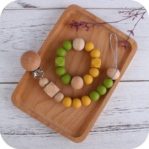 2Pcs/set Newborn BPA Free Silicone Beads Teething Bracelet and Pacifier Clips Chain