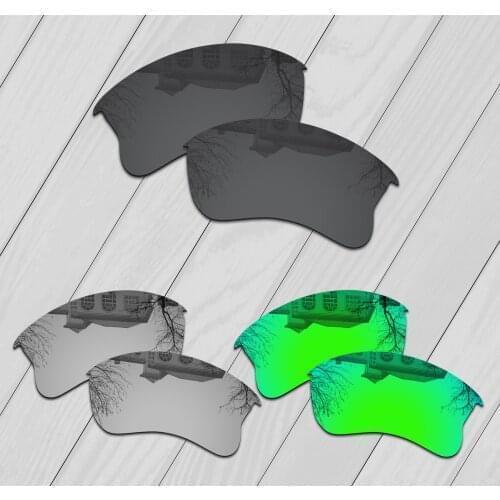 E.O.S 3 Pairs Black & Silver & Emerald Green Polarized Replacement Lenses for Oakley Flak Jacket XLJ Sunglasses