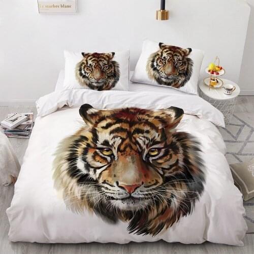 3D Bedding Sets Black Duvet Quilt Cover Set Comforter Bed Linen Pillowcase King Queen 265x230cm Size Animal Tiger Design Printed