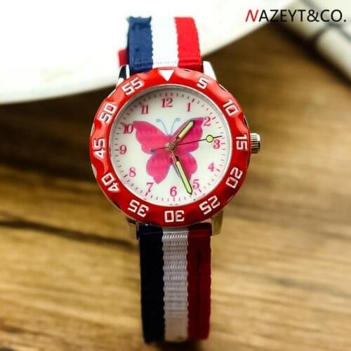3D children gift watch little boys girls cute cartoon annimal butterfly design quartz wristwatch kids luminous hands nylon clock