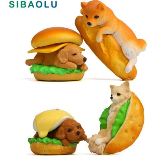 4pcs Artificial Food Hamburger Dog figurine Cartoon animal Model home decor miniature fairy garden decoration accessories modern