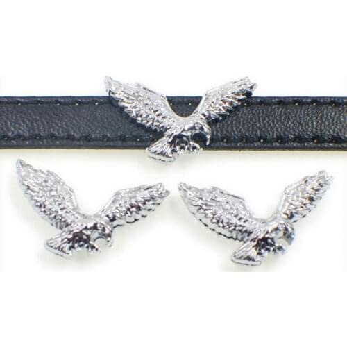 50PCS 8mm Silver Flying Eagle Slide Charms Slide Beads DIY 8mm Bracelets Wristbands,Belt Straps Pet Name Collar