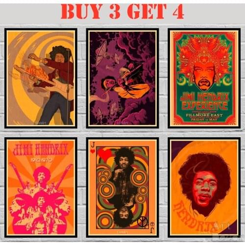 51 Designs Jimi Hendrix Kraftpaper Poster Alternative Abstract Art Painting Funny Wall Sticker 42X30cm