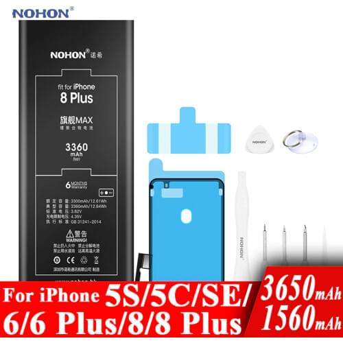 Nohon Battery For iPhone 8 6 Plus SE 5S 5C iPhone8 8Plus 6Plus 6P 1560-3650mAh Li-polymer Batteries For Apple iPhone 8 6 Plus SE