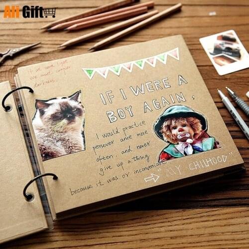 Kraft Paper Loose-leaf Scrapbook Photo Album Blank DIY Children Record Graffiti Book Gift Art HandmadeLovers Souvenir Foto Book