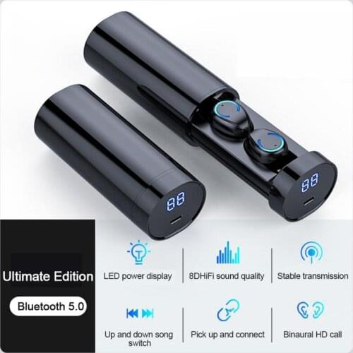 LANMIAO F9 Wireless Bluetooth5.0 Headset Waterproof Sport Cylinder Headset With High Quality Stereo Noise Charging Bin