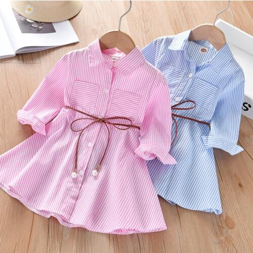 Children Dress Spring Summer Turn-Down Collar Kids Clothes Fashion toddler Baby Girls Clothing Summer Striped Dress Girl