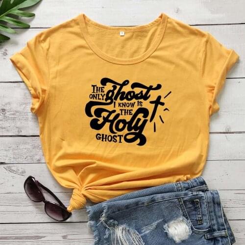 The only ghost I know is the Holy Ghost Halloween cross graphic women fashion cotton casual hipster t shirt vintage tee top P012