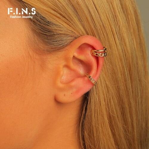 F.I.N.S 2Pcs/Set Popular Trendy Metal Curb Chain Link Shape Ear Clip without Piercing Ear Cuff Set for Women Fashion Jewelry