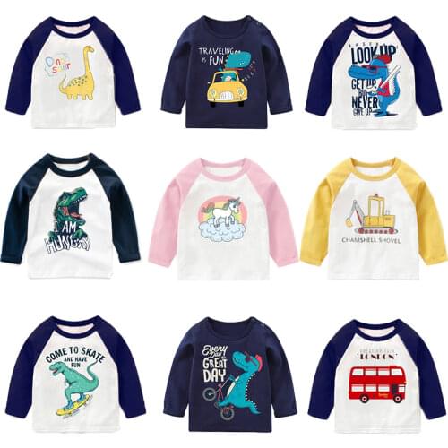 Children Autumn Dinosaur Clothes Baby Long Sleeve Tees Kids Boys Girls Cotton Tops Cartoon T-shirt