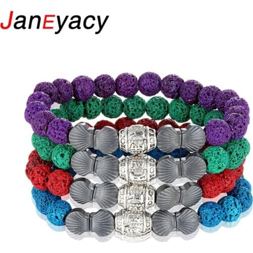 Hot Buddhism Volcano Stone Bracelet Pulseras Six Character Curse Bracelet OM MANI PADME HUM Amulet Bead Bracelet Men Pulseiras