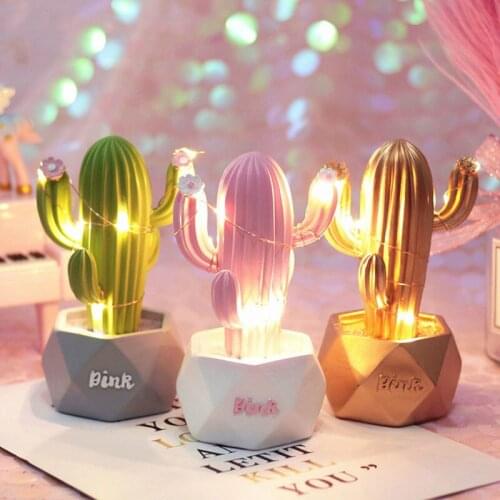 Ins Resin Cactus LED Table Night Light Star Light Kids Room Decoration Night Lamp for Girls Children Birthday Xmas Gift