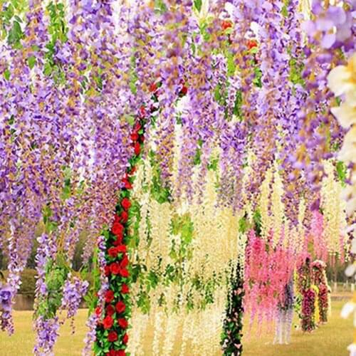 Artificial Wisteria Flowers Exquisite Vine Silk Flower Outdoor For Wedding Party Home Garden Decoration Fake Plants Wholesale