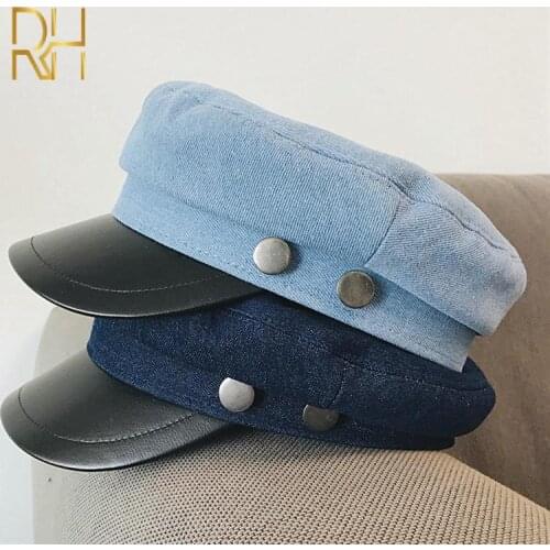 Visors Octagonal Hat Women Men Denim Hinged Button Golf Cap Head Sportswear Hat Beret Cap Flat Top Comfortable Breathable Cap RH
